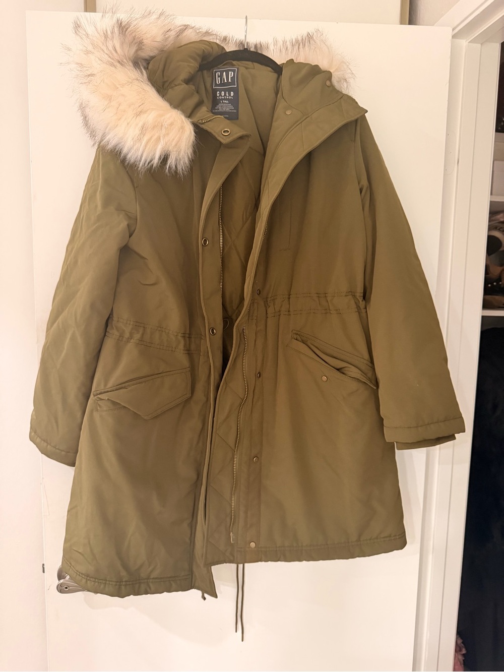 GAP Olive Green cold control Parka with Faux Fur-Trimmed Hood